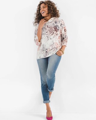 Parisian Floral Mock-Neck Top