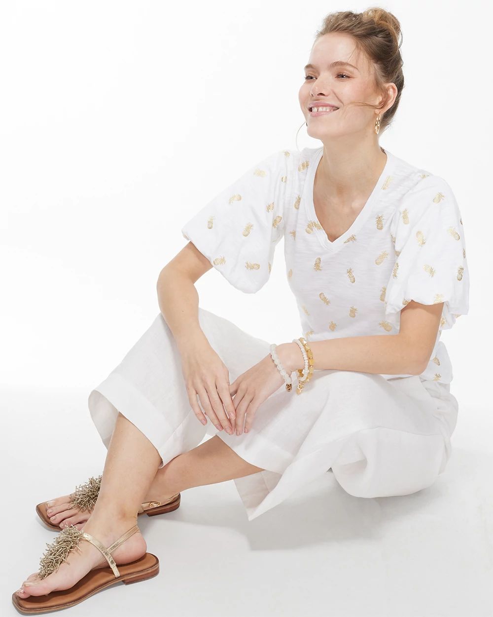 Pineapple Flutter Sleeve Elbow Tee