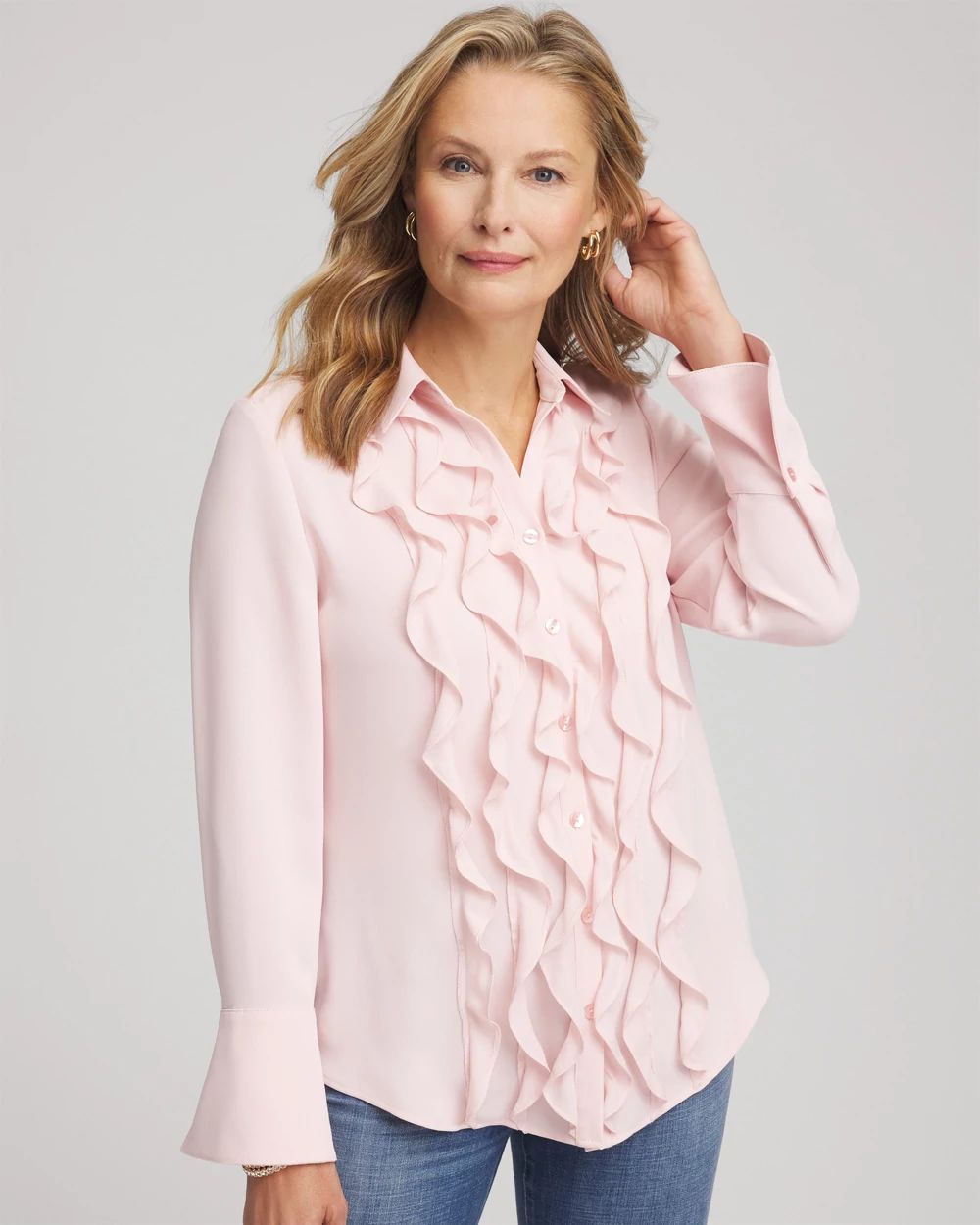 Ruffle-Trim Chiffon Blouse click to view larger image.