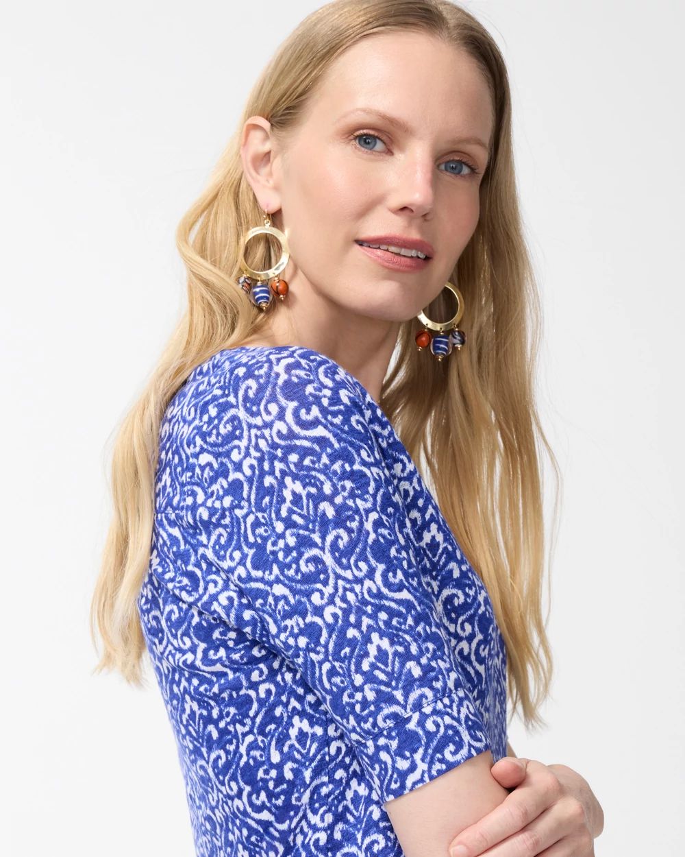 Shirred Back Cool Tile Linen Tee