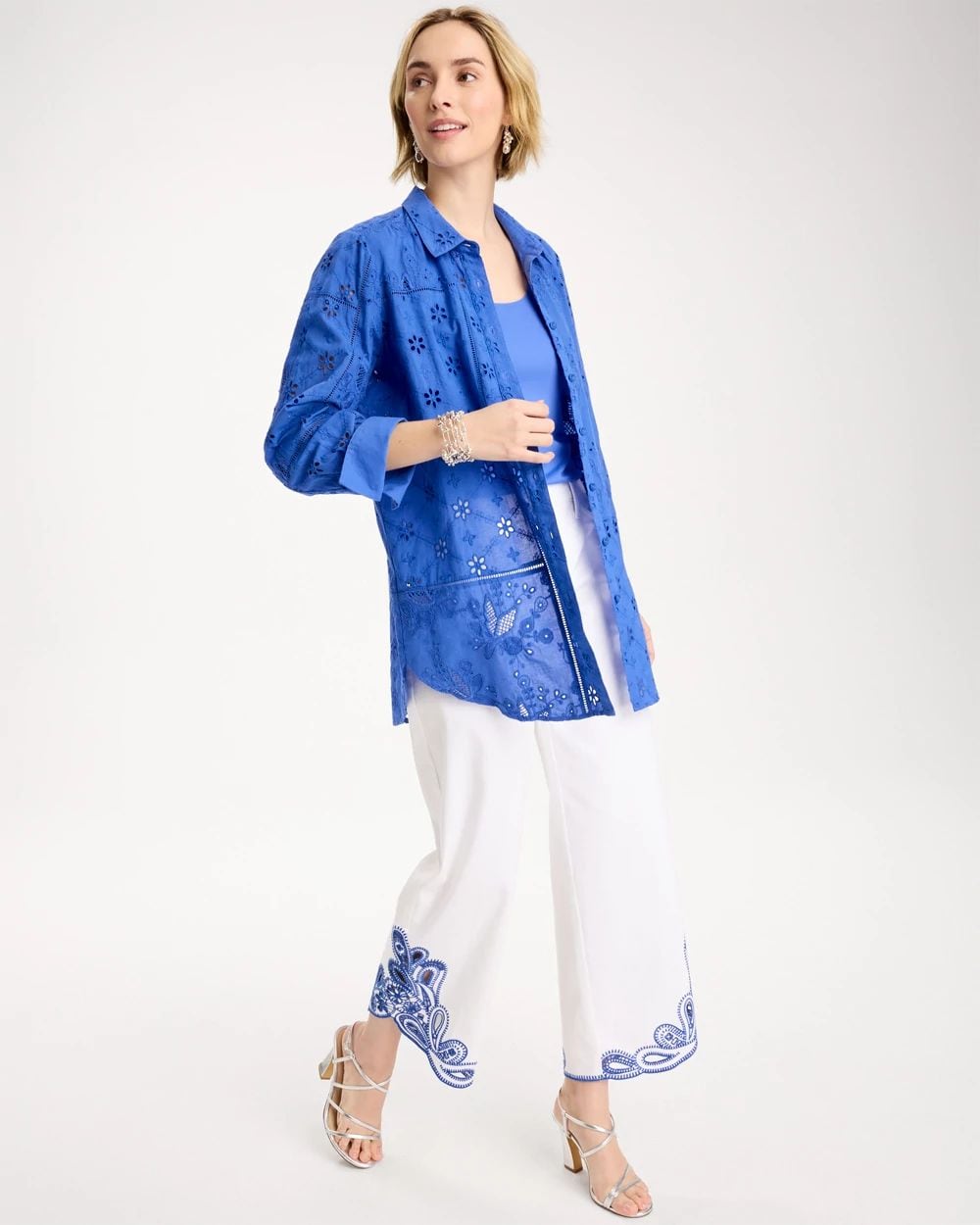Embroidered Trapunto-Trim Tunic