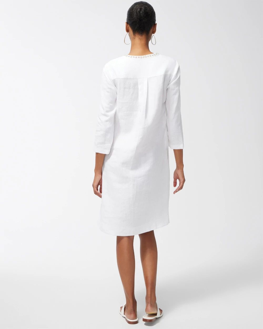 Linen Embellished White Tunic Dress