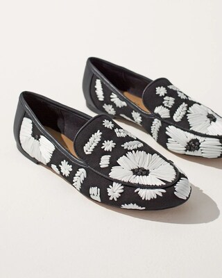 Black Floral Raffia Loafers