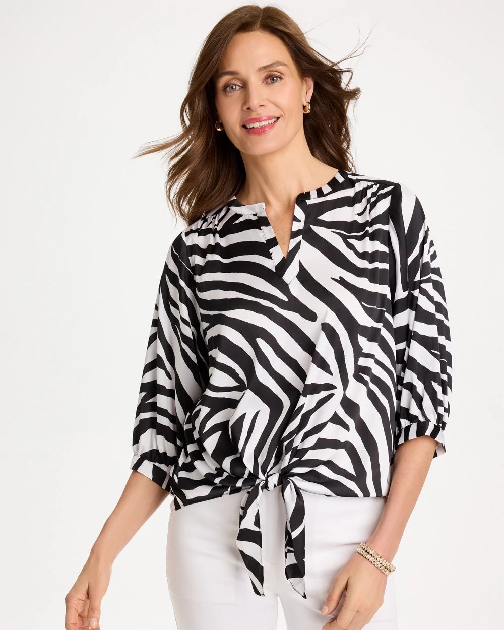 Satin Animal Print Tie-Front Top