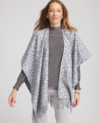 Reversible Animal Print Fringe Ruana