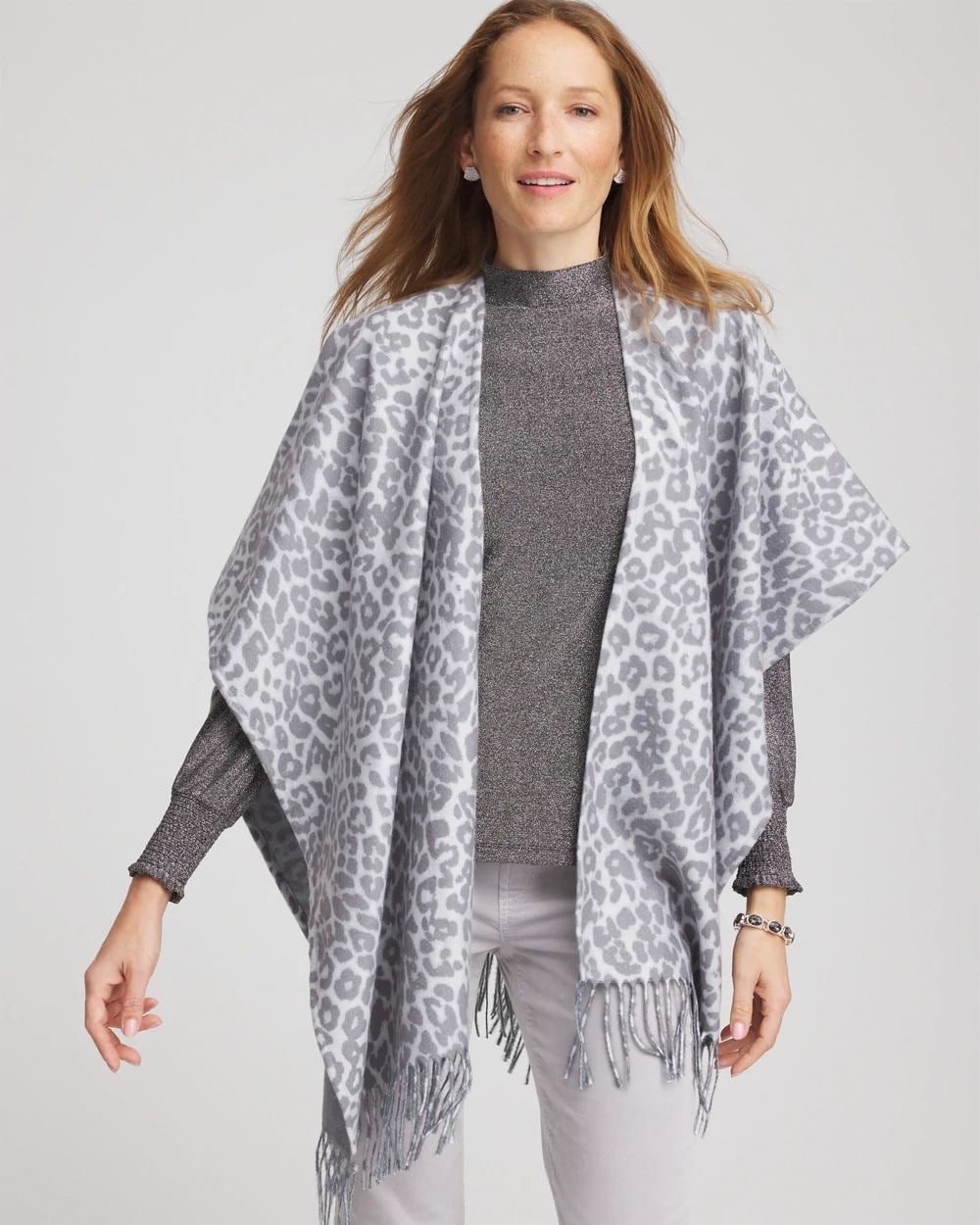 Reversible Animal Print Fringe Ruana