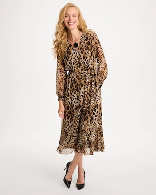Chiffon Tie-Neck Animal Print Dress