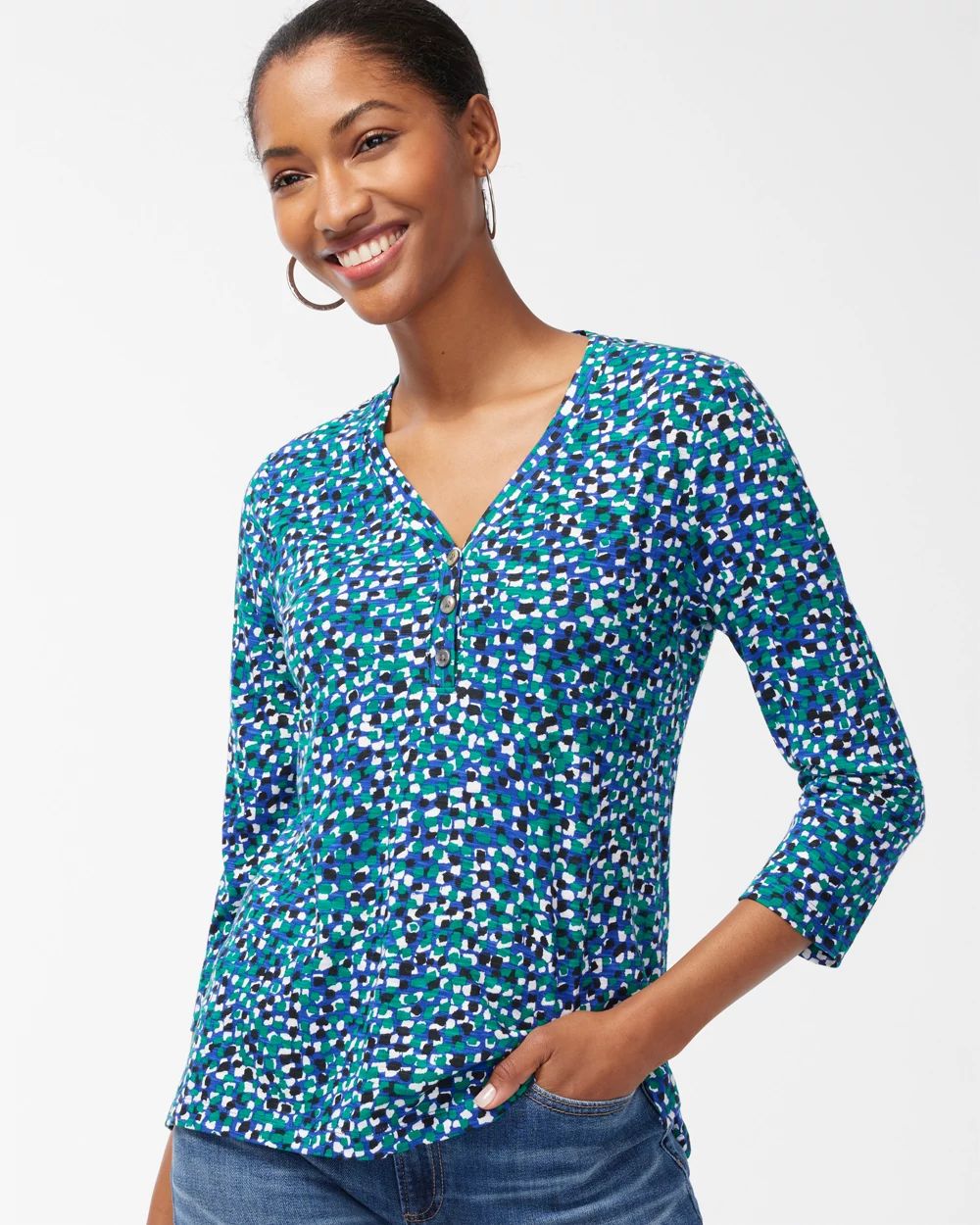 Dot Print 3/4 Sleeve Tee