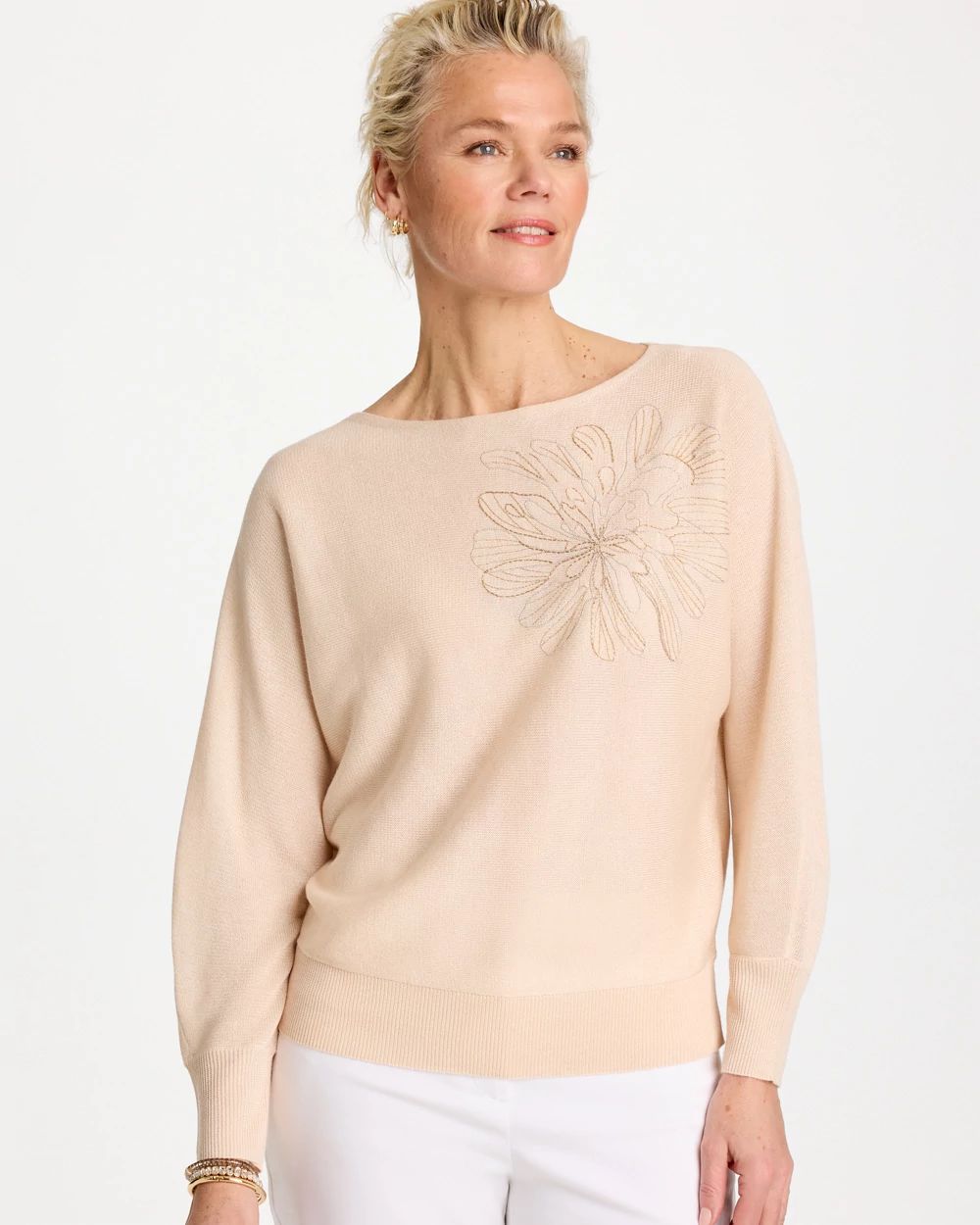 Embroidered 3/4 Sleeve Sweater
