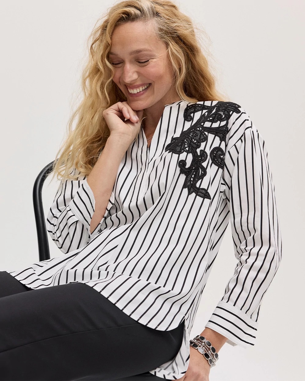 Striped Poplin Applique Tunic