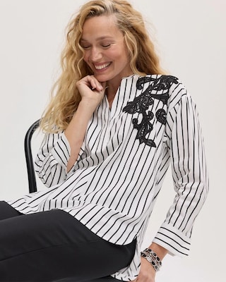 Striped Poplin Applique Tunic