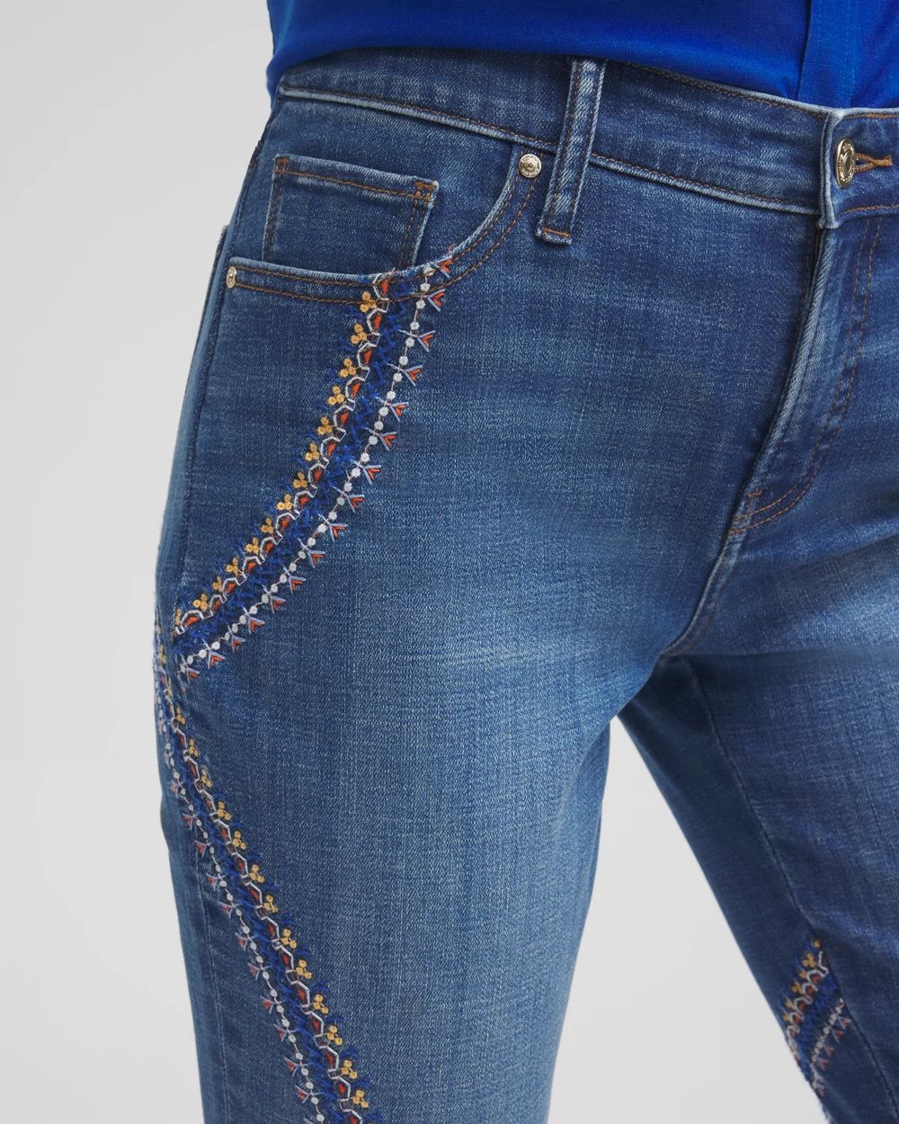 Girlfriend Embroidered Cropped Jeans