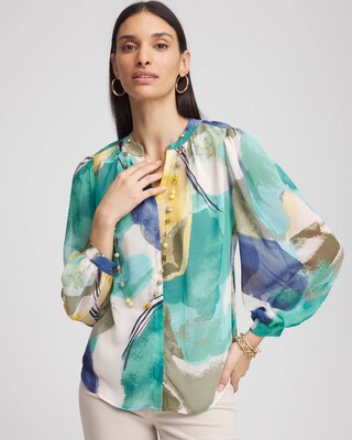 Collarless Long-Sleeved Blouse click to view larger image.