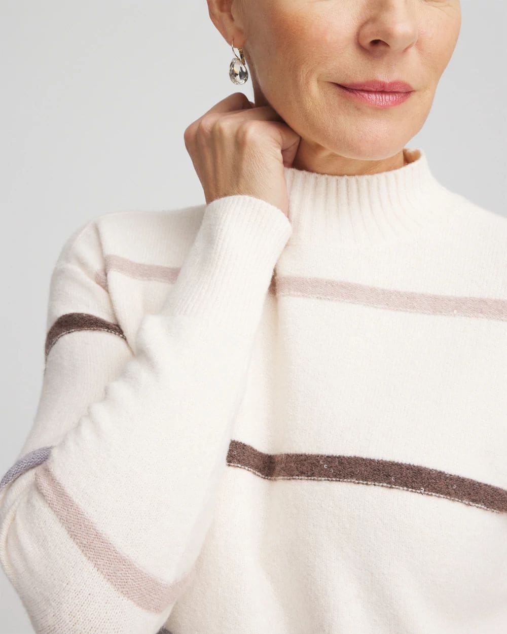 Sequined Stripe Pullover Sweater click to view larger image.