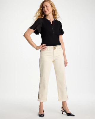 Rib Knit Woven Flutter Sleeve Tee click to view larger image.