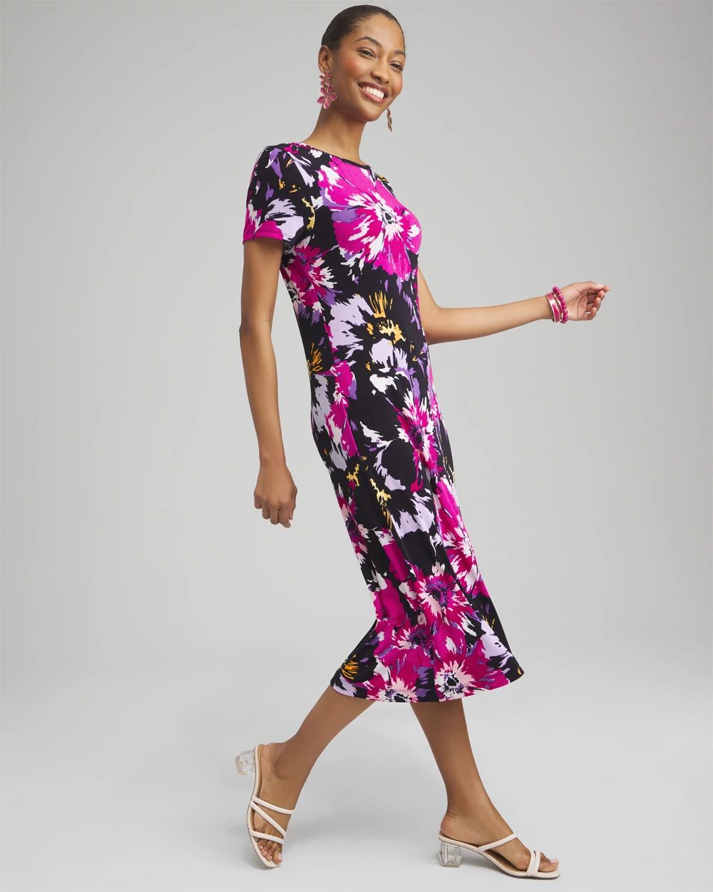 Travelers™ Floral Cap Sleeve Midi Dress