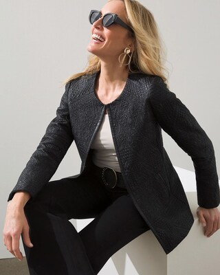 Faux Leather Embossed Boyfriend Jacket