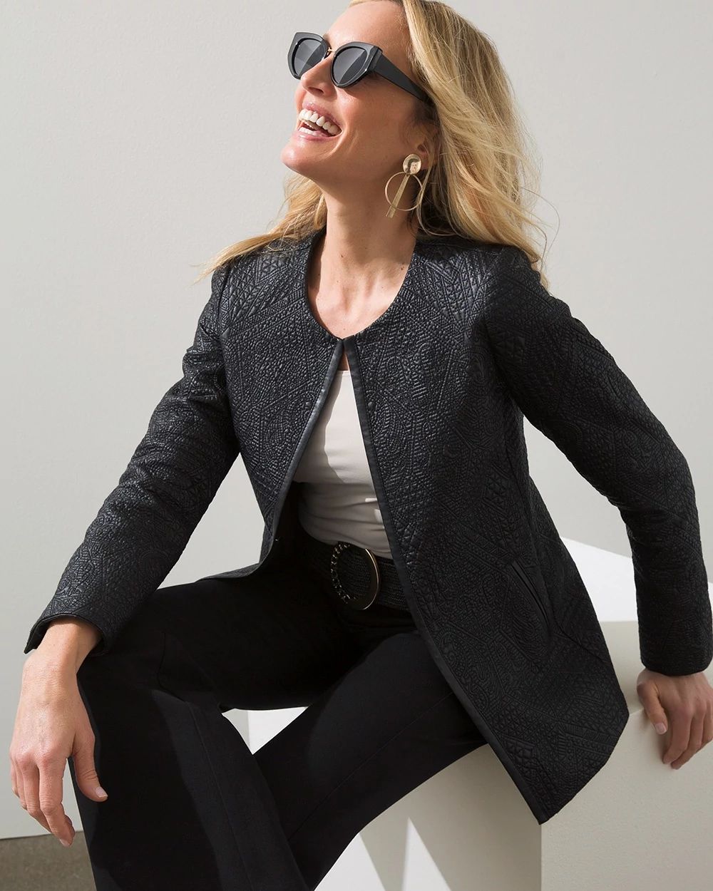 Faux Leather Embossed Boyfriend Jacket