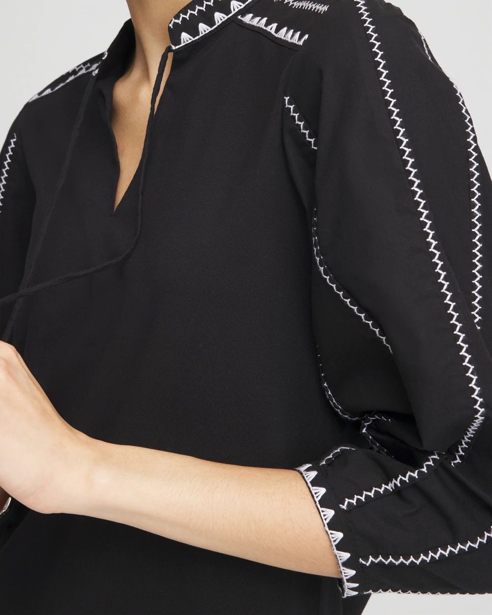 Embroidered Pintuck Lantern-Sleeve Top click to view larger image.