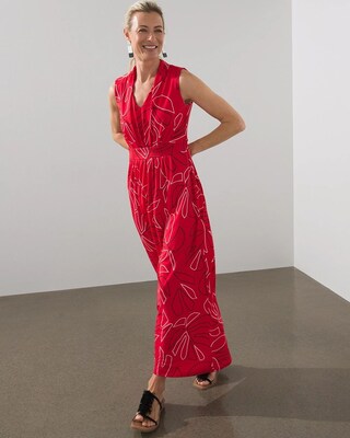 Leaf Print Pleated Maxi Dress