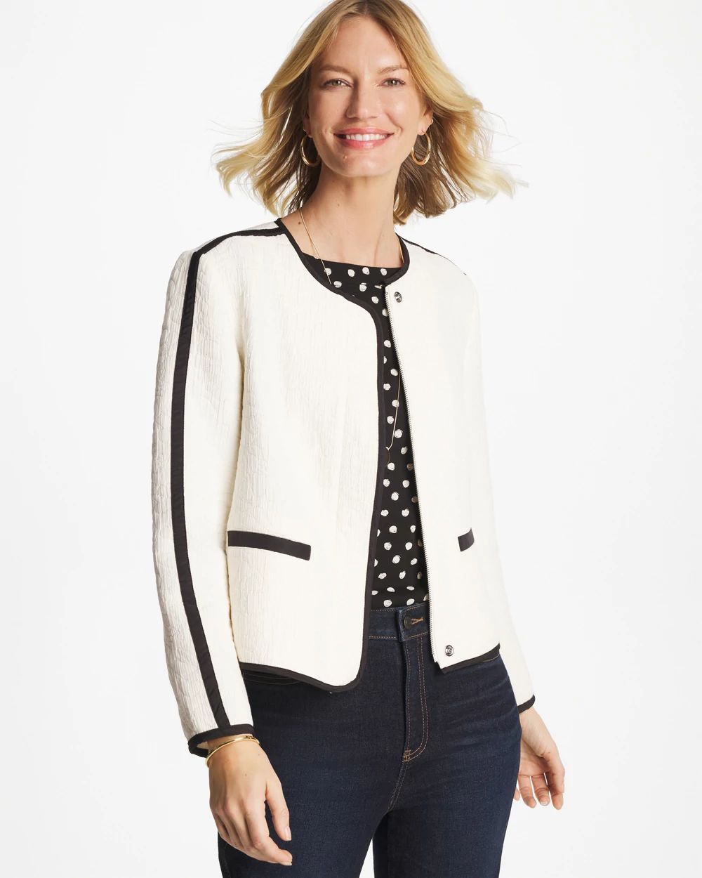 Collarless Quilted Box Jacket