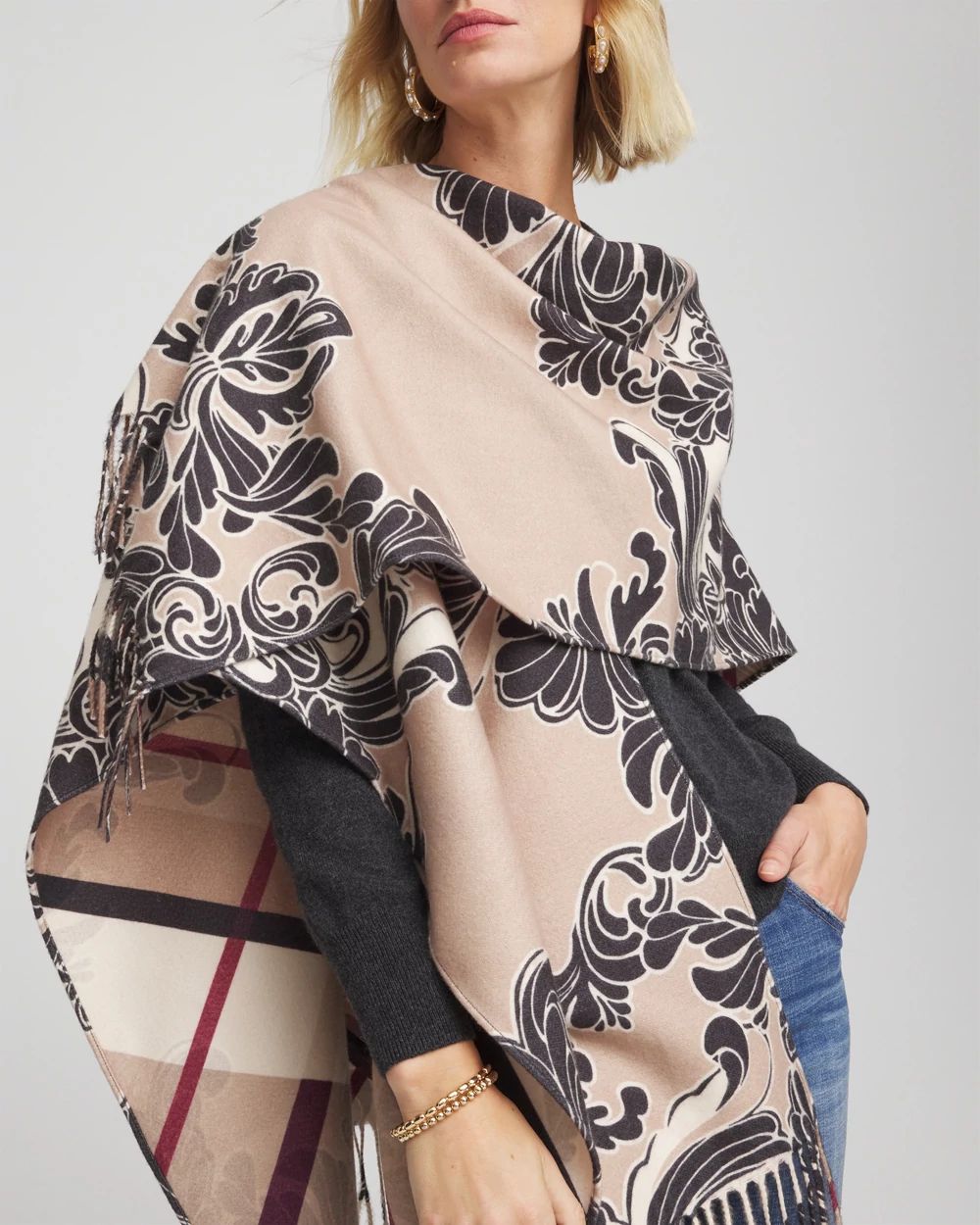 Reversible Printed Fringe Ruana click to view larger image.