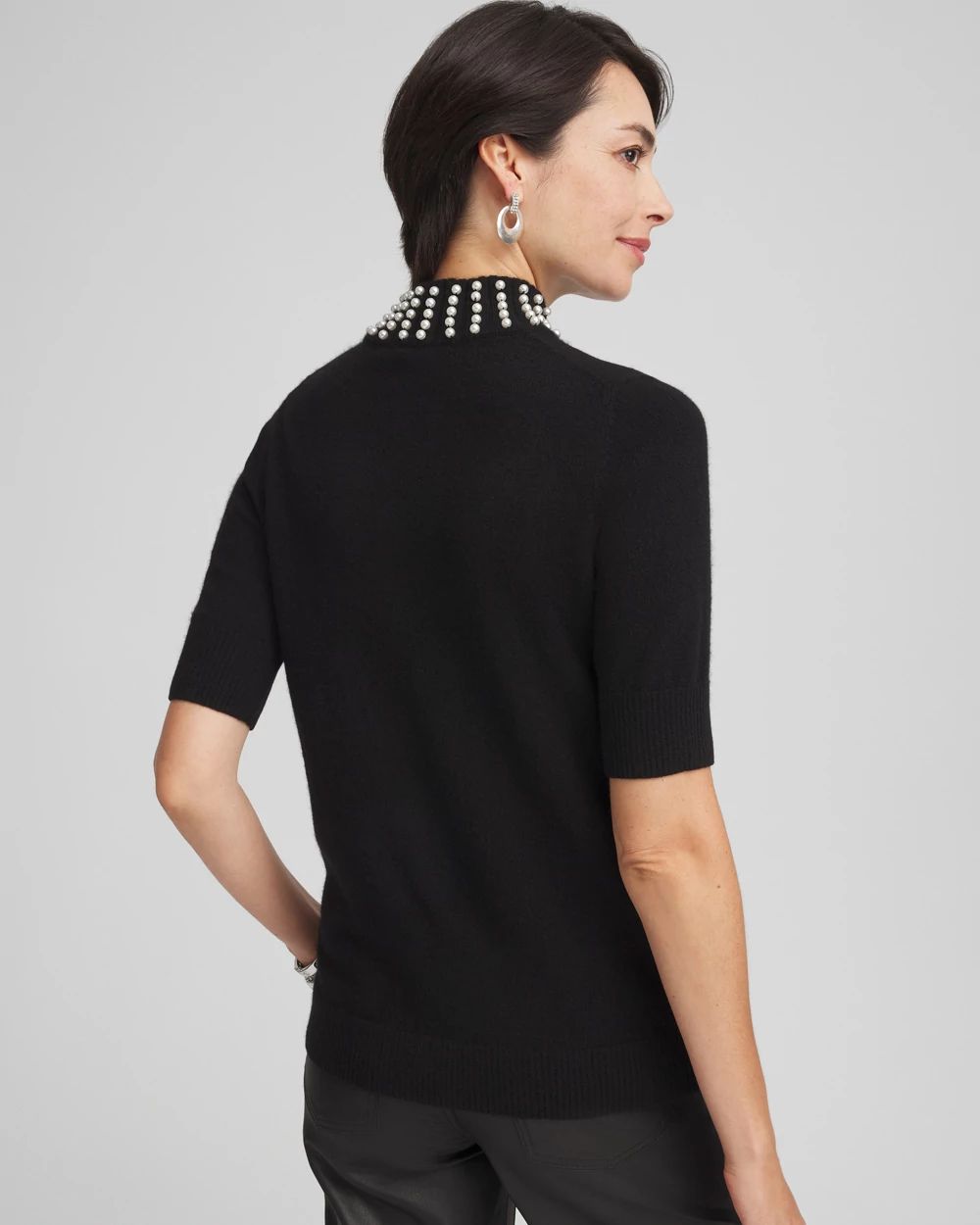 Cashmere Pearl Mock Neck Sweater