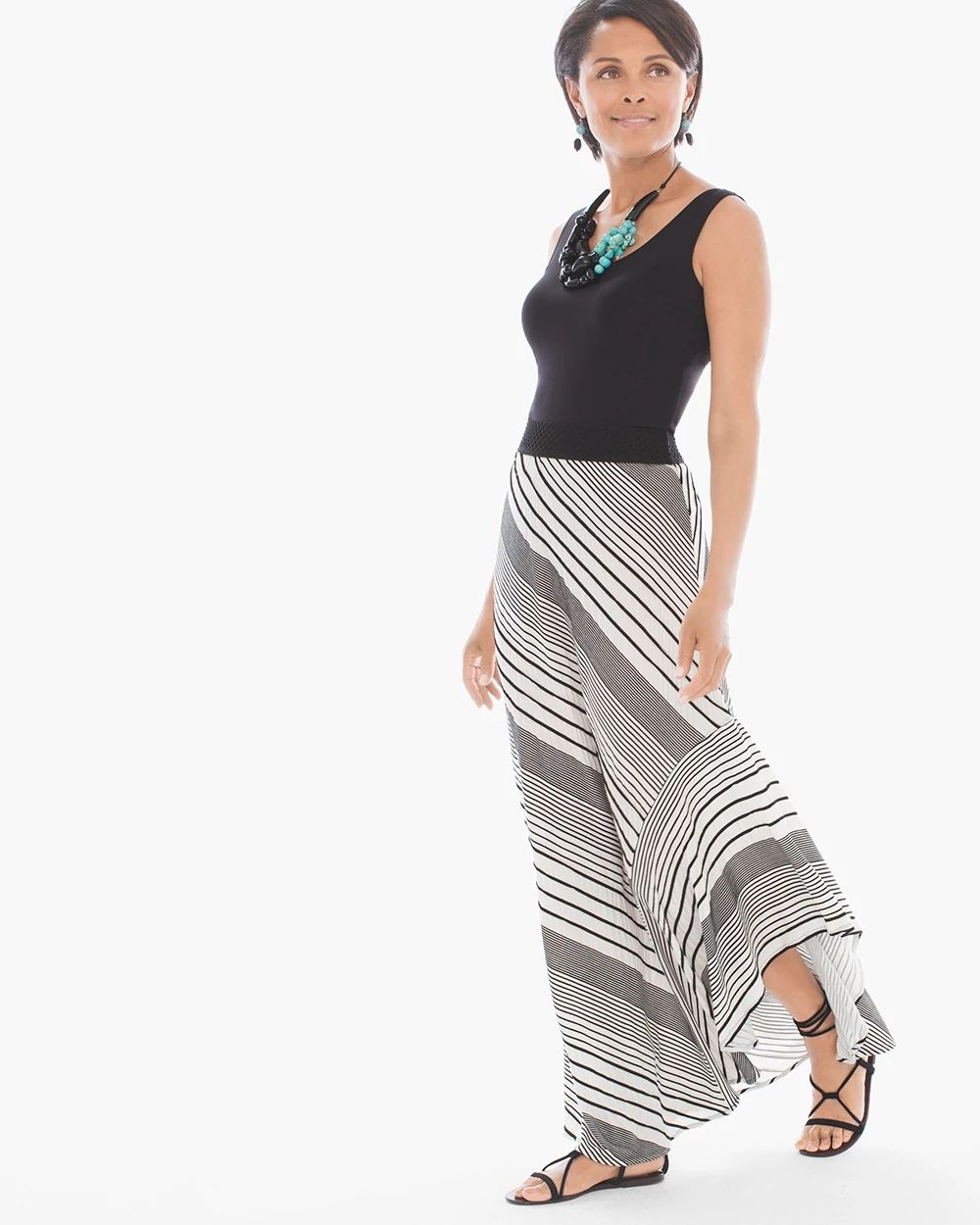 Stripe High-Low Maxi Skirt