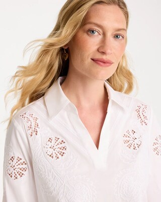 Embroidered Popover Poplin Cotton Shirt click to view larger image.