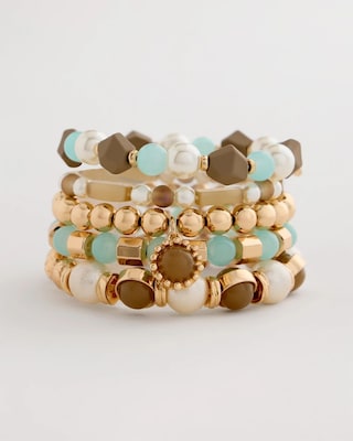 Aqua Stretch Set of Five Beaded Bracelets