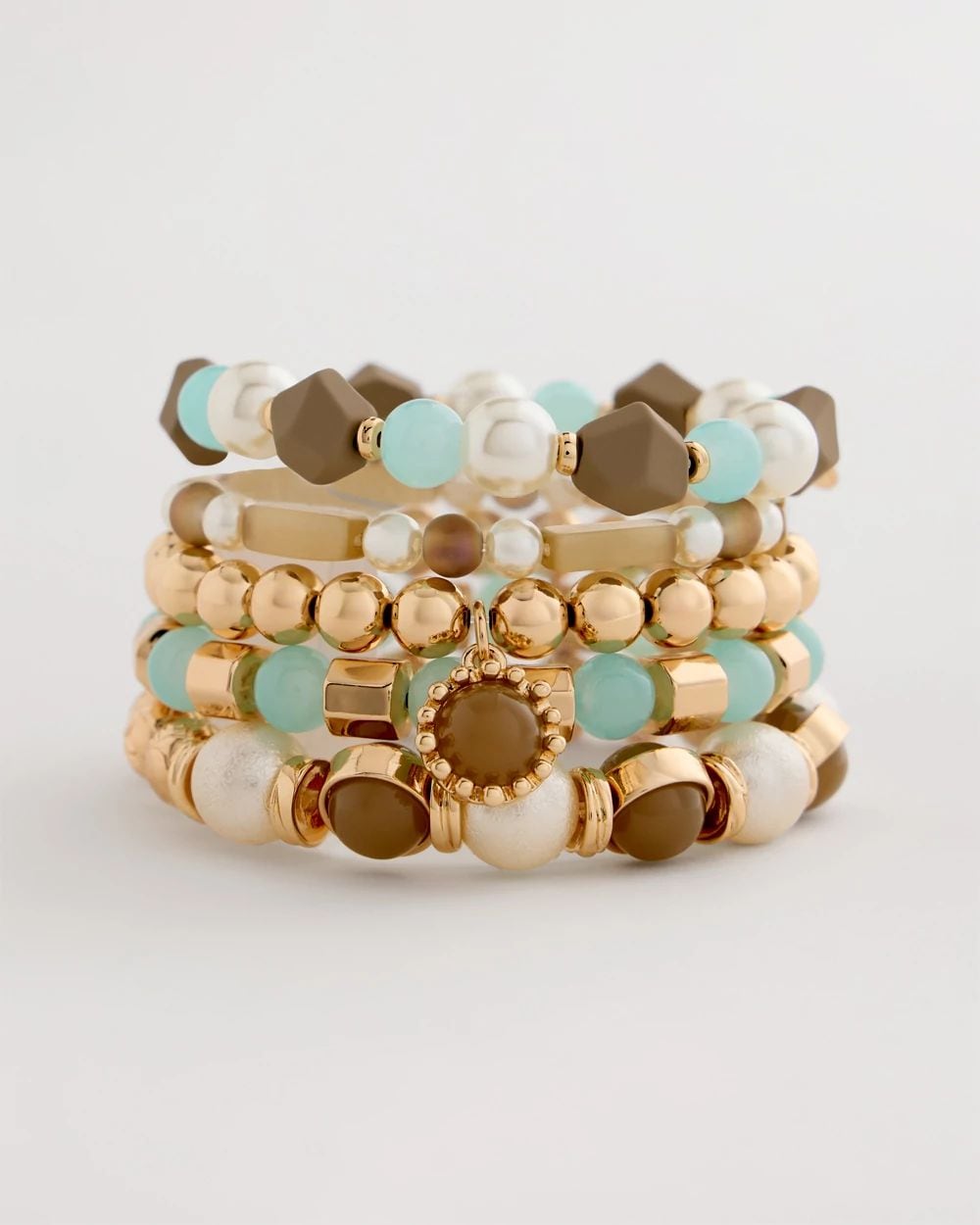 Aqua Stretch Set of Five Beaded Bracelets