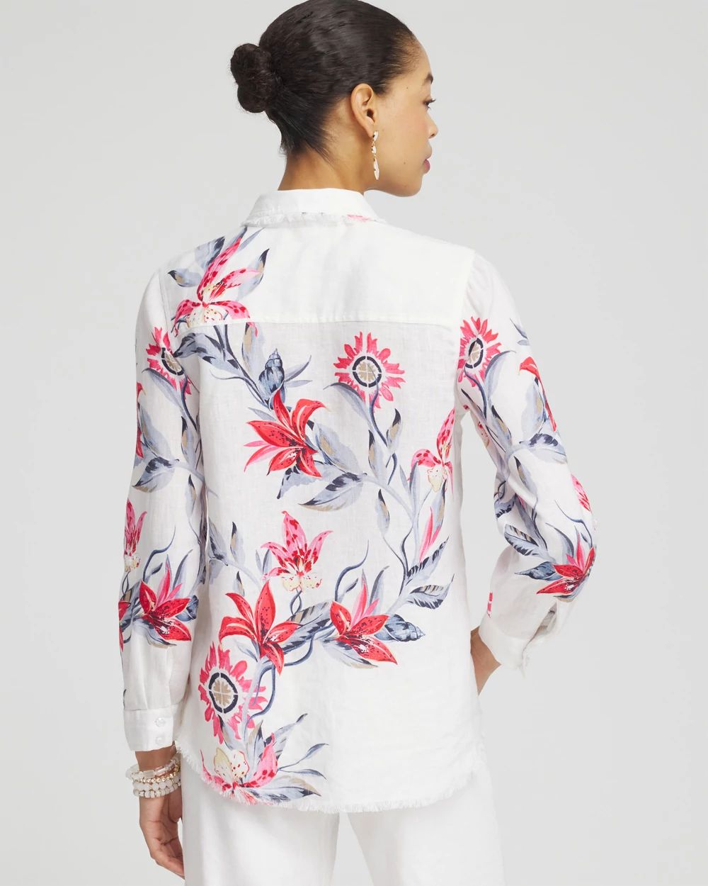 Linen Floral Fringe Shirt
