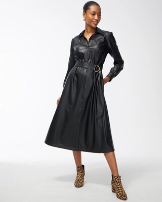 Faux Leather Shirt Dress