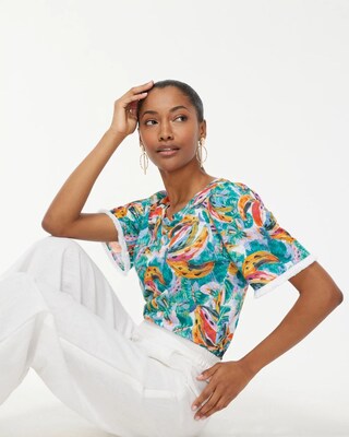 Fringe Sleeve Banana Print Tee