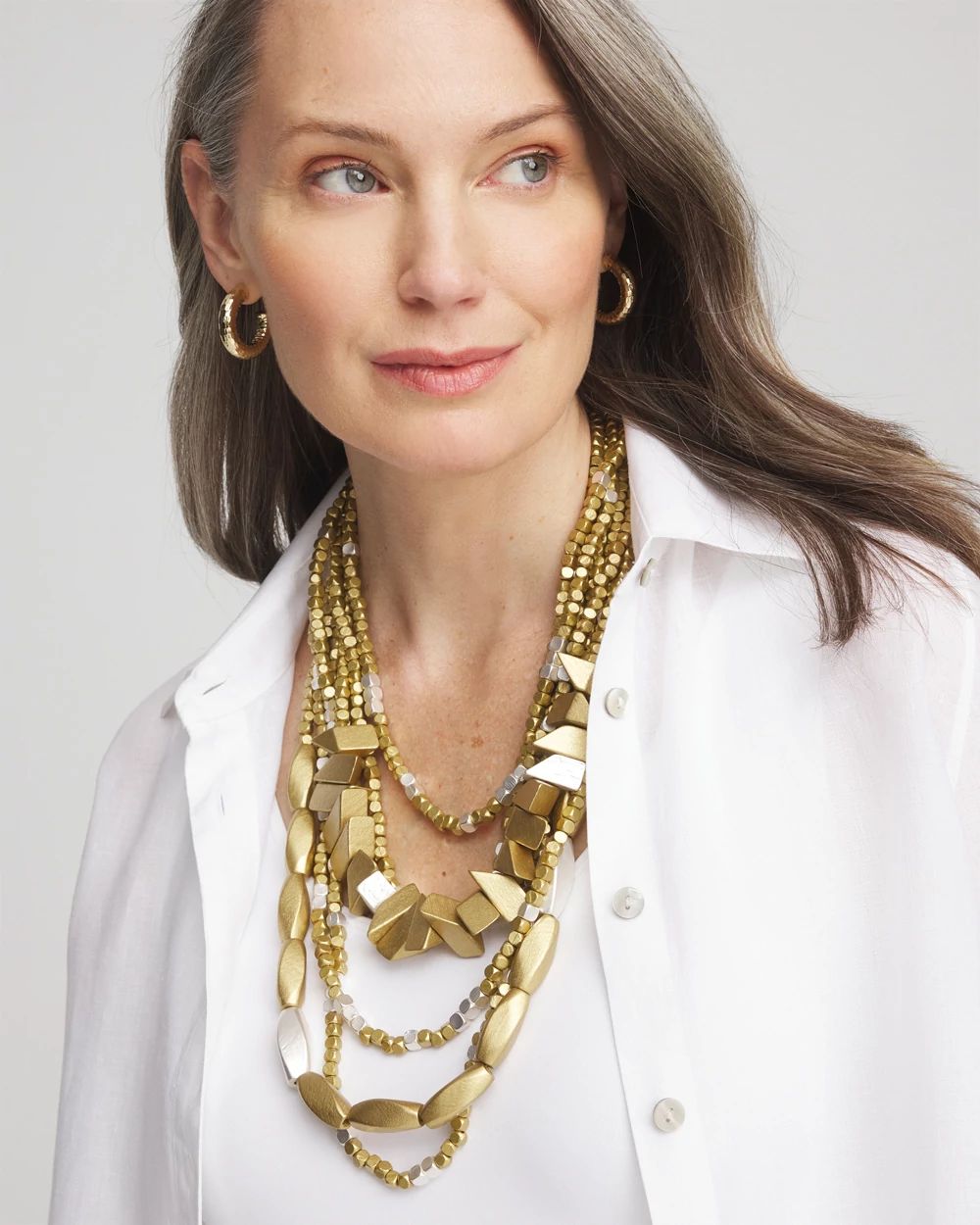 Layered Wood-Bead Bib Necklace