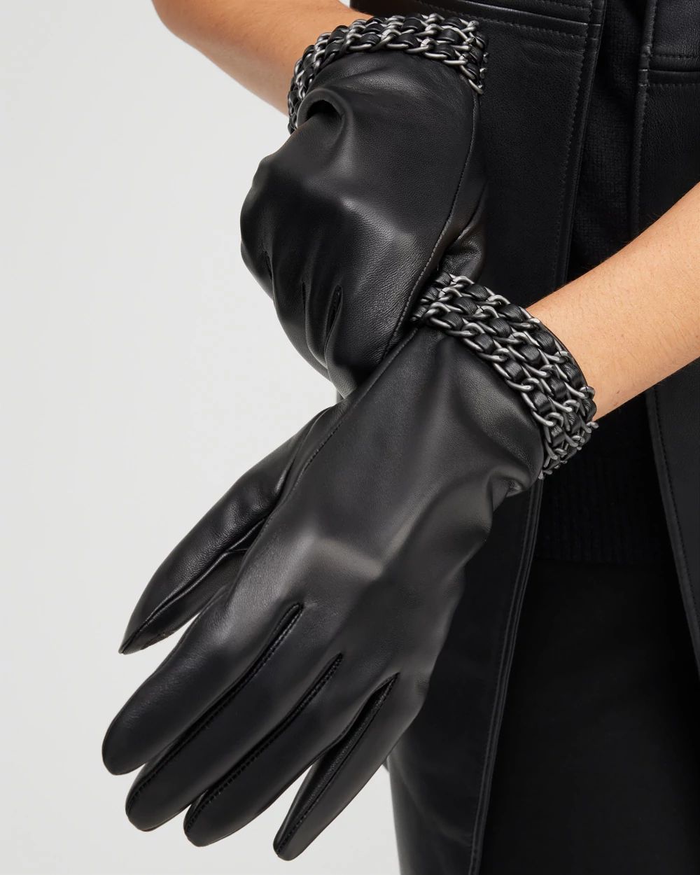 Leather Chain Detail Gloves