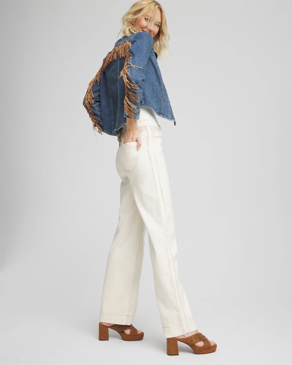 Cropped-Fit Fringe Denim Jacket