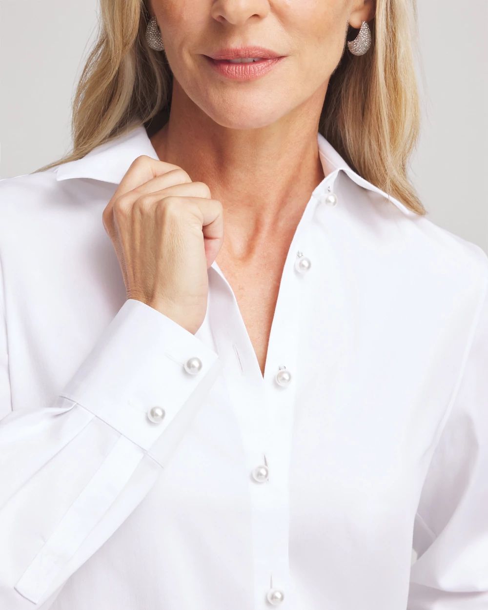 No Iron™ Faux Pearl Button Tunic click to view larger image.