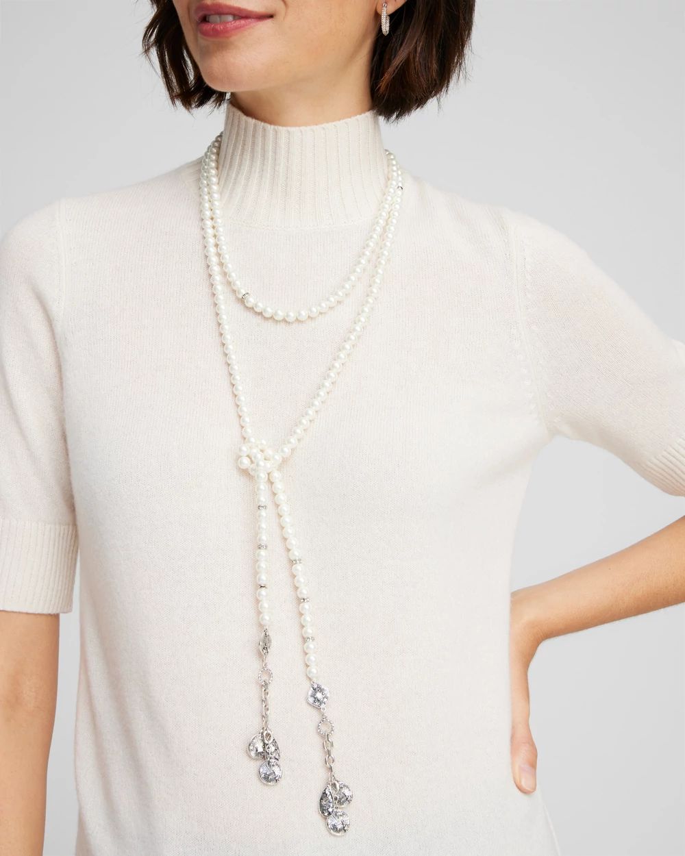 Faux Pearl Lariat Necklace