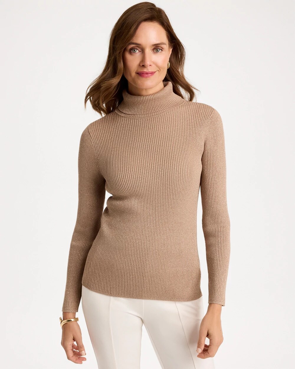 Chico's Ella Ribbed Turtleneck Sweater In Toffee Tan