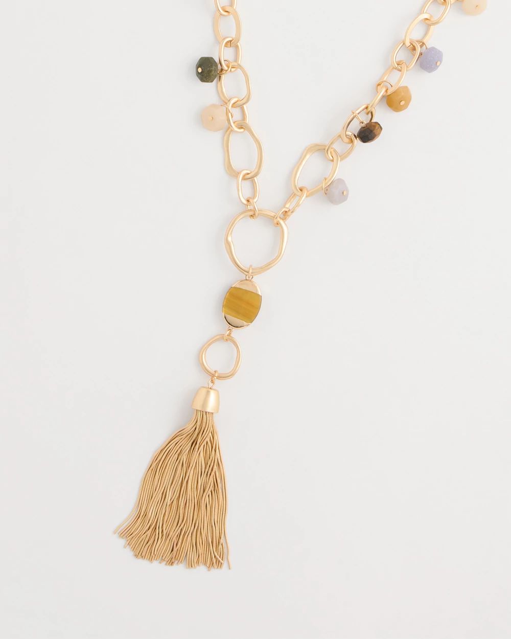 Multi-Color Beaded Tassel Pendant Necklace click to view larger image.
