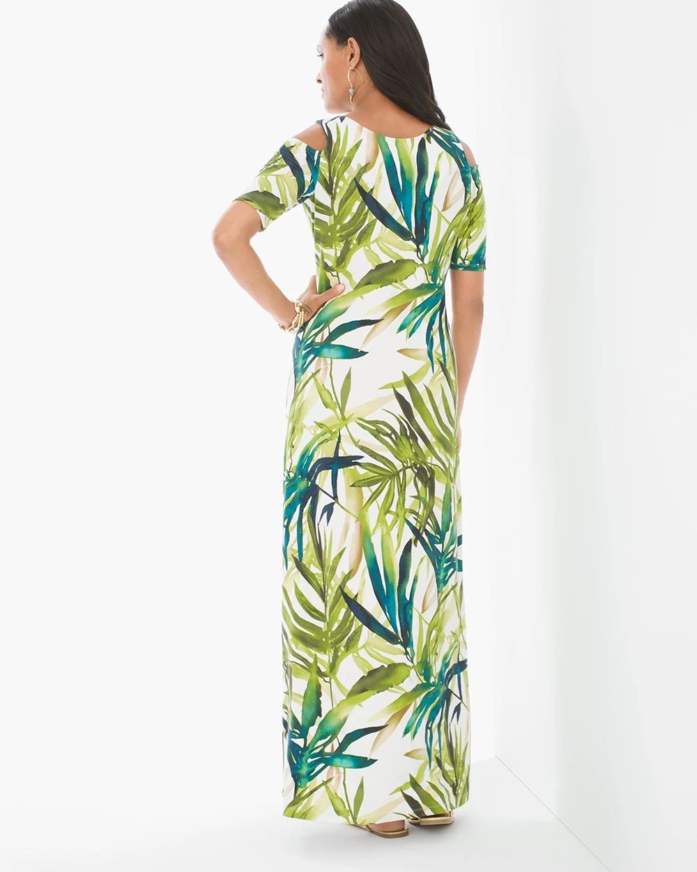 Tropical Cold-Shoulder Maxi Dress