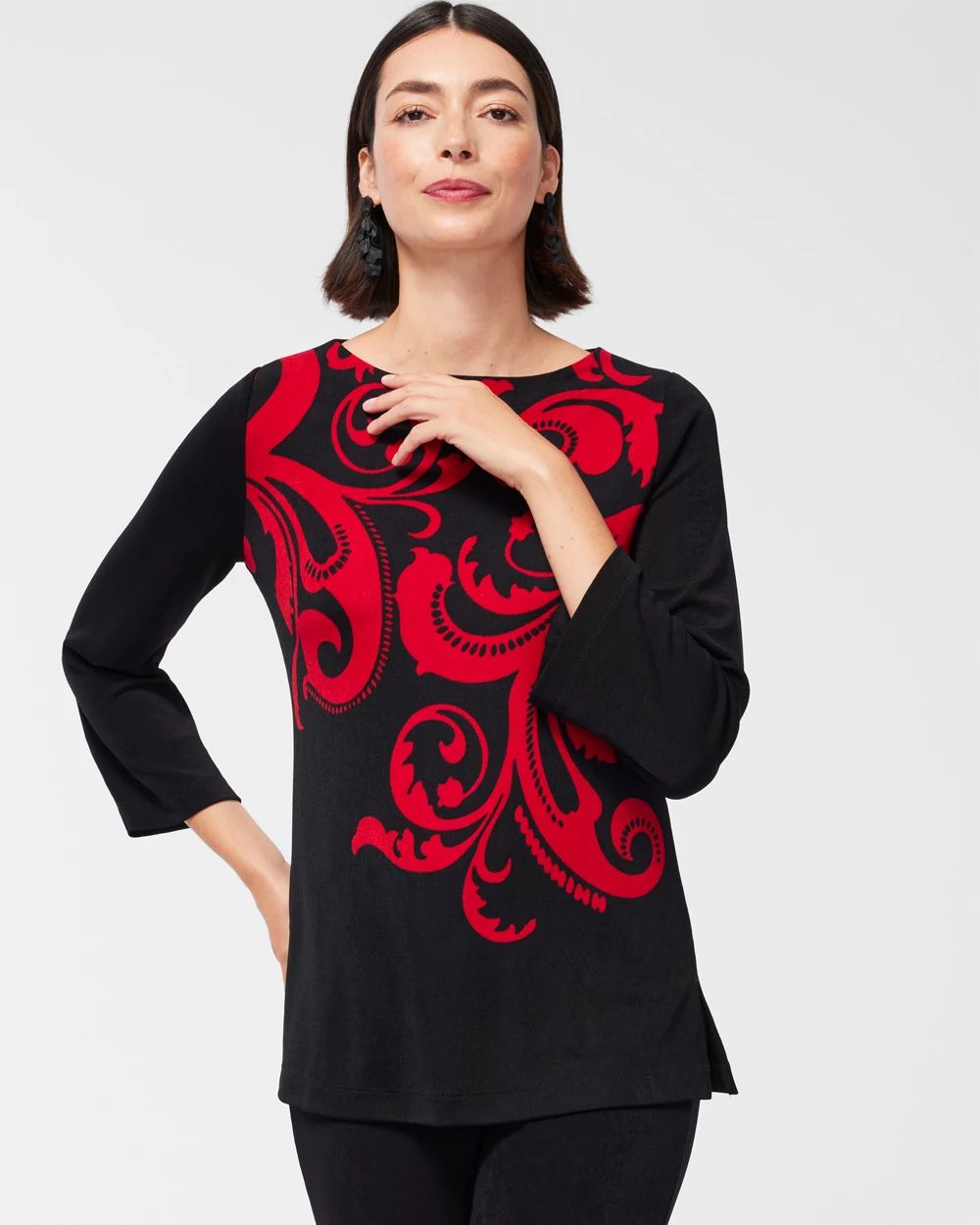 Travelers Scroll Print Bell Sleeve Tunic
