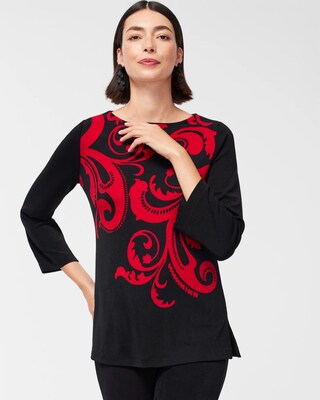 Travelers Scroll Print Bell Sleeve Tunic