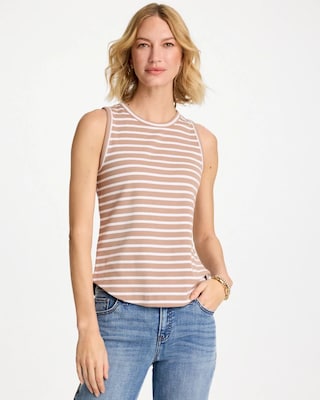 Striped High Neck Rib Tank