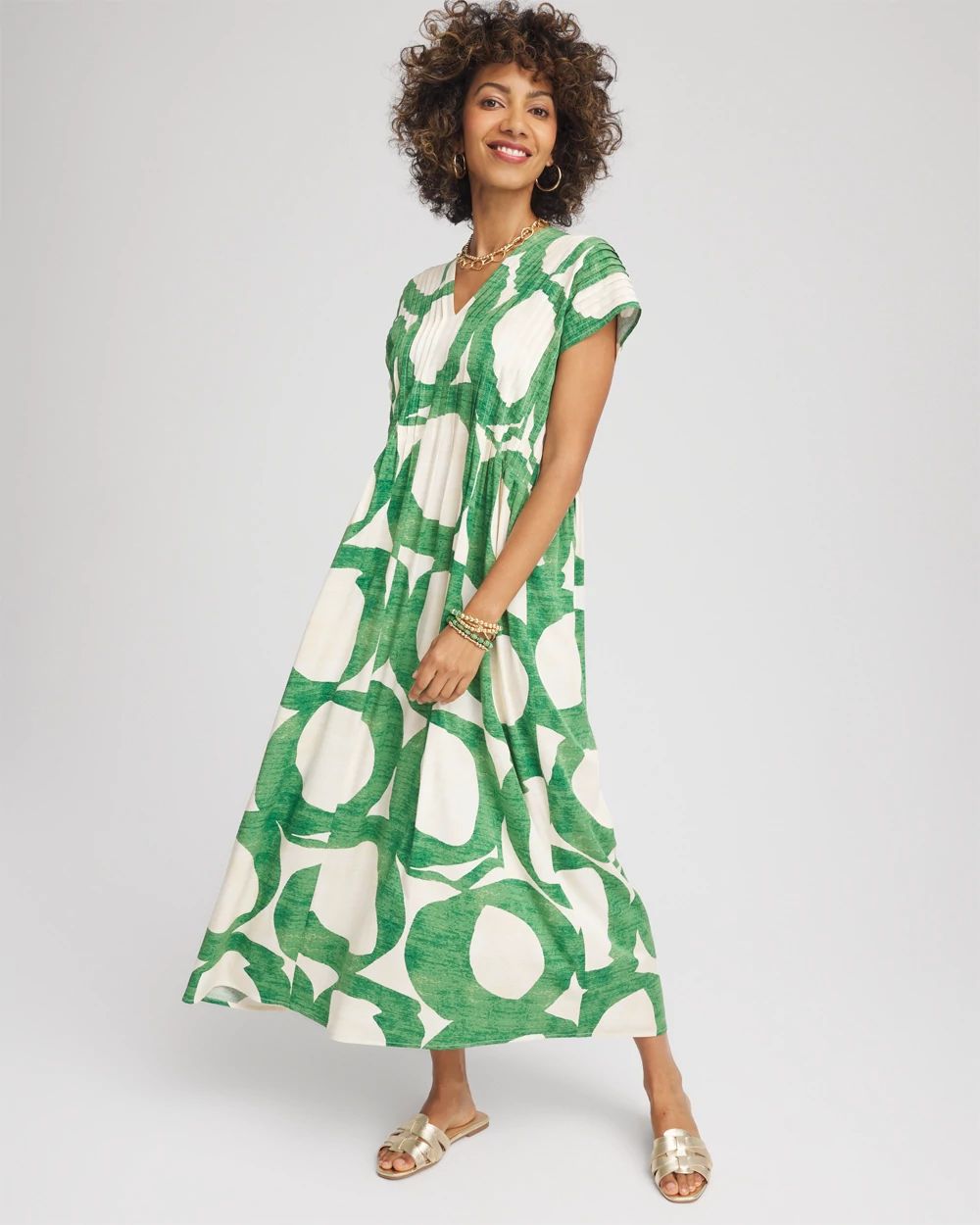 Printed Silk-Twill Popover Midi Dress