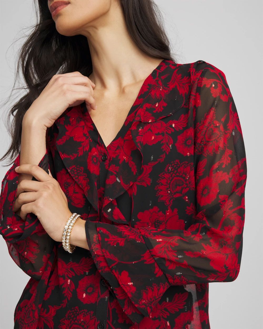 Georgette Clip Dot Ruffle Blouse