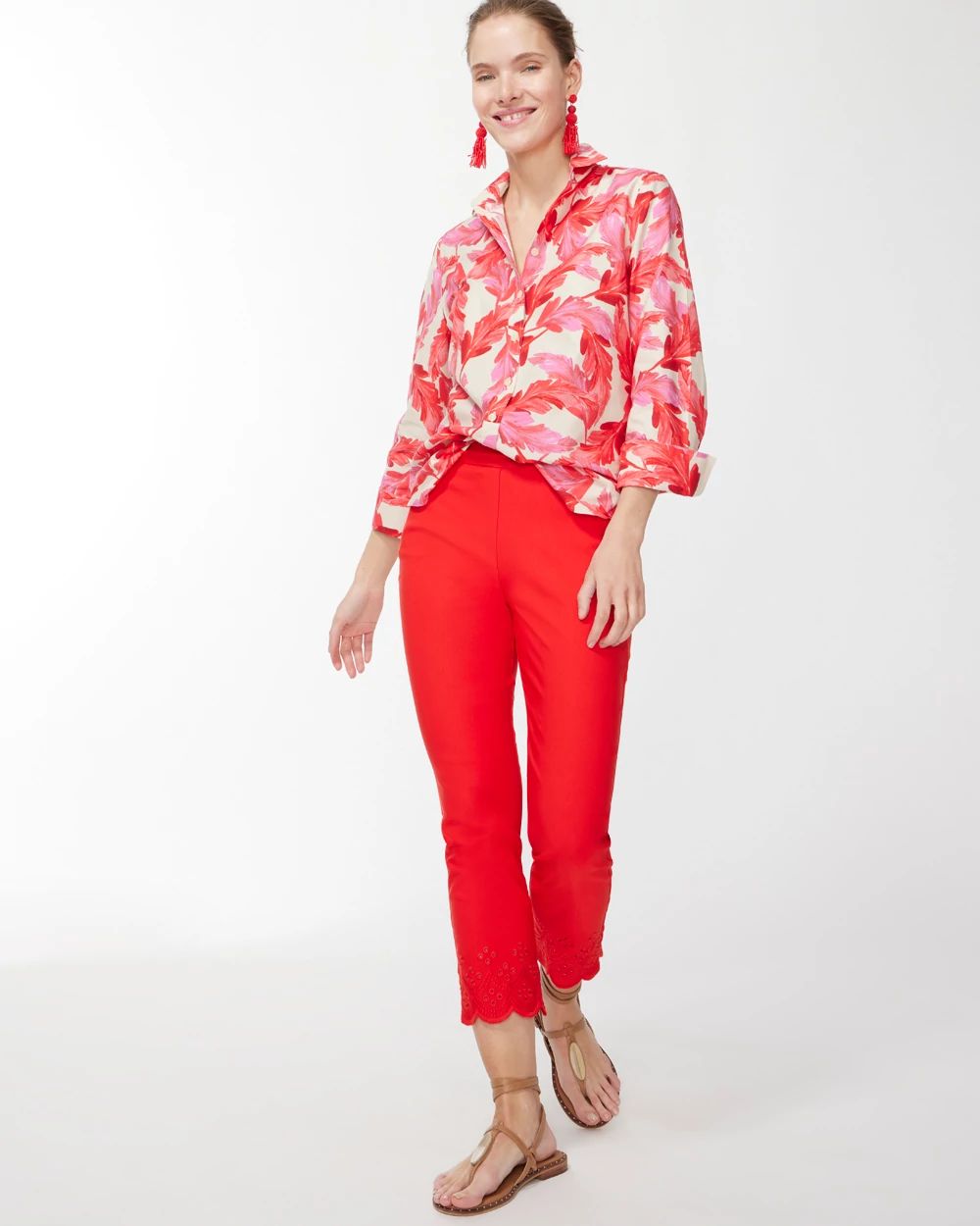 No Iron Stretch 3/4 Sleeve Feathers Shirt