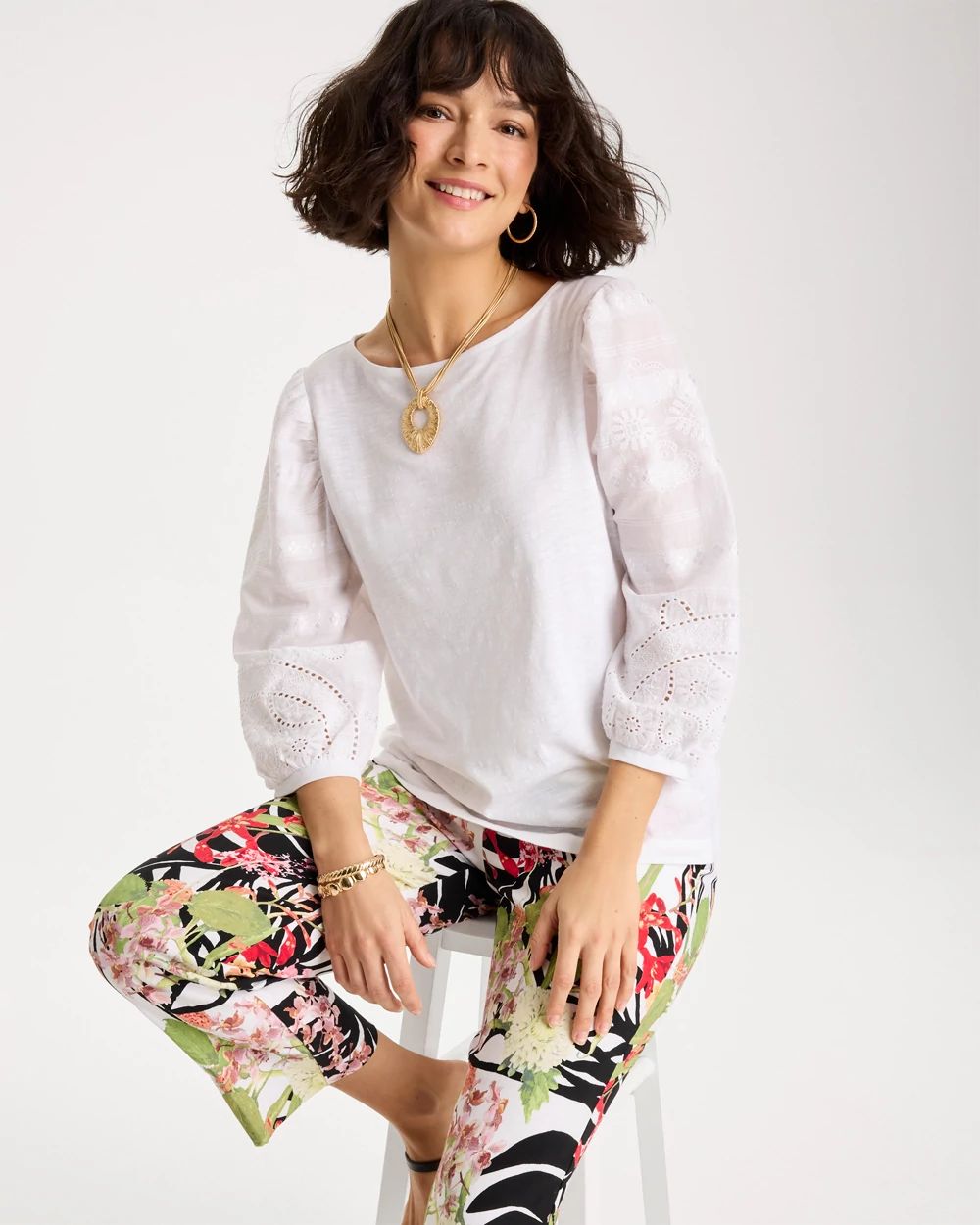 Cotton Eyelet Sleeve Tee click to view larger image.