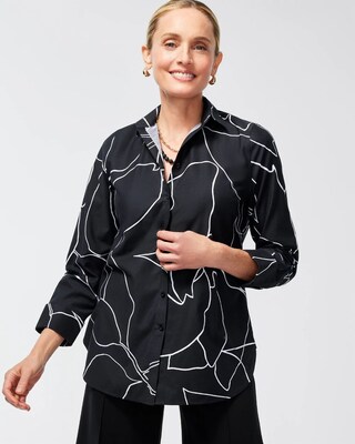 No Iron Stretch Line Print Shirt